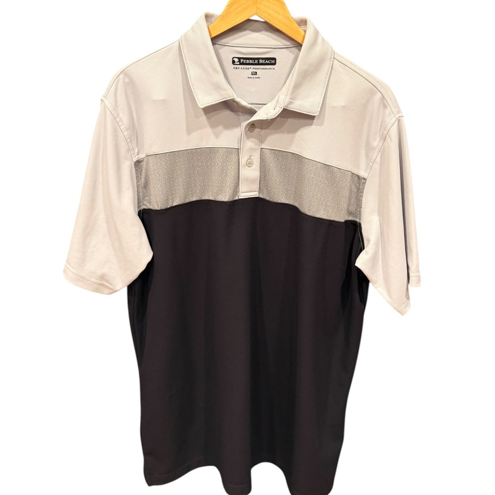 Pebble Beach Mens Dry-Luxe Performance Golf Polo Shirt XL Gray Black Colorblock